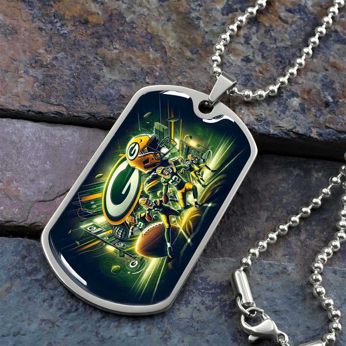 American Football - AFD023 - Green Bay Packers NFL Super Bowl Spirit - American Football Dog Tag - Military Ball Chain - Luxury Dog Tag