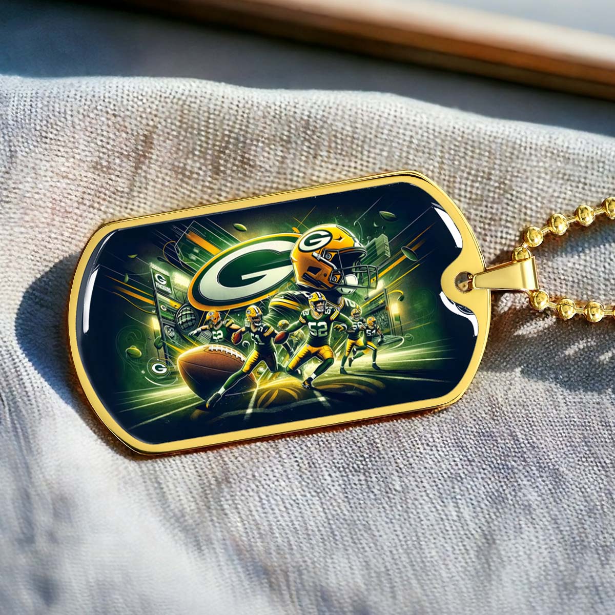 American Football - AFD023 - Green Bay Packers NFL Super Bowl Spirit - American Football Dog Tag - Military Ball Chain - Luxury Dog Tag