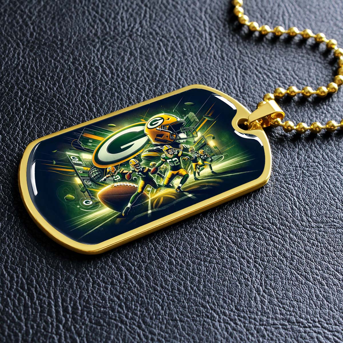 American Football - AFD023 - Green Bay Packers NFL Super Bowl Spirit - American Football Dog Tag - Military Ball Chain - Luxury Dog Tag