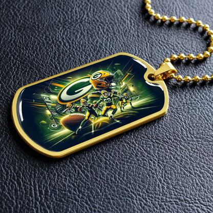 American Football - AFD023 - Green Bay Packers NFL Super Bowl Spirit - American Football Dog Tag - Military Ball Chain - Luxury Dog Tag