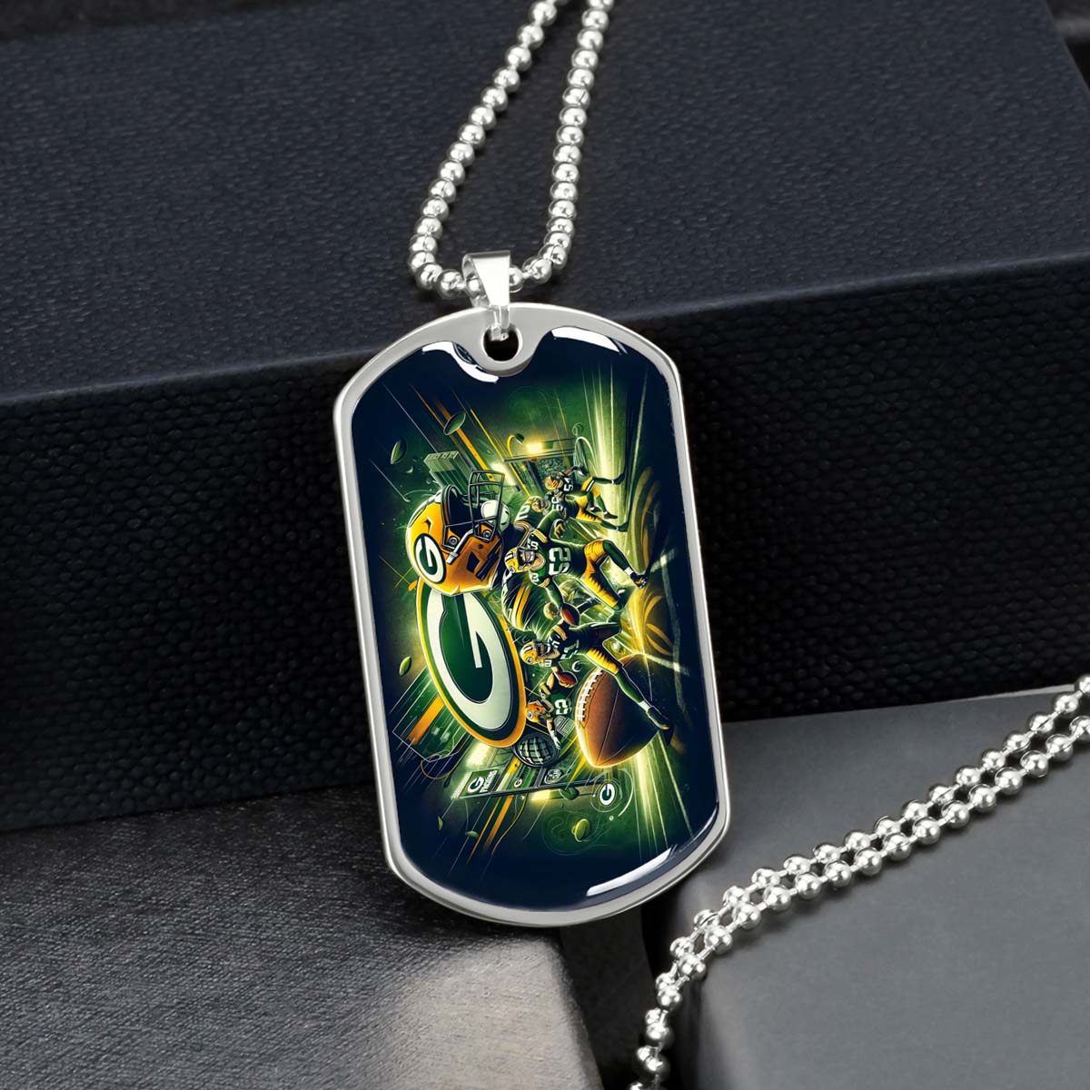 American Football - AFD023 - Green Bay Packers NFL Super Bowl Spirit - American Football Dog Tag - Military Ball Chain - Luxury Dog Tag