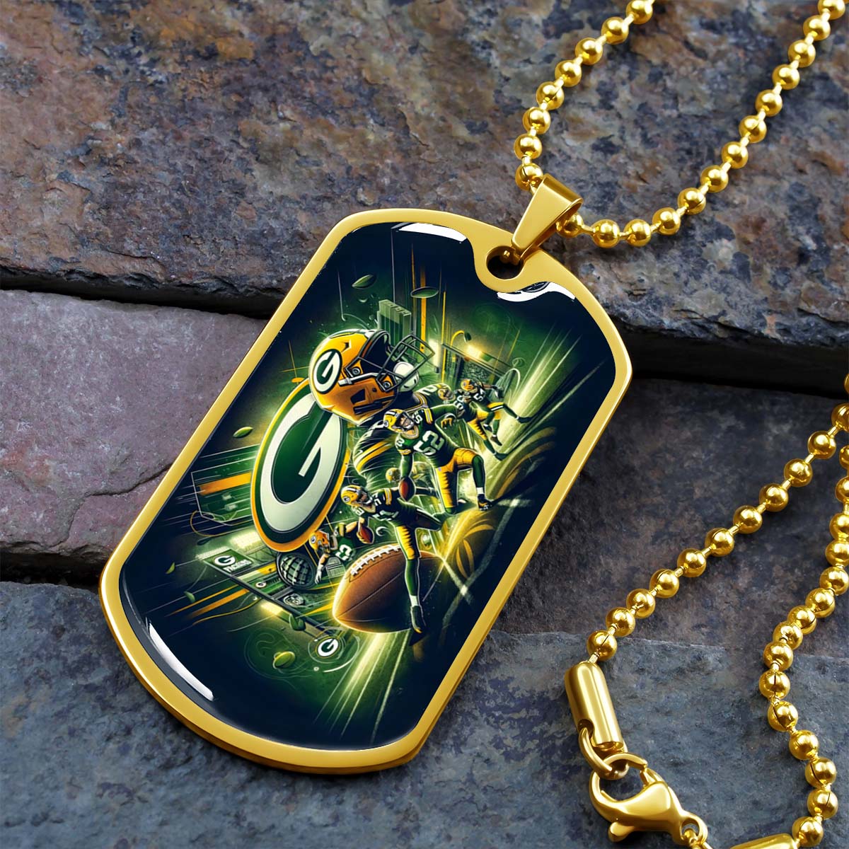 American Football - AFD023 - Green Bay Packers NFL Super Bowl Spirit - American Football Dog Tag - Military Ball Chain - Luxury Dog Tag