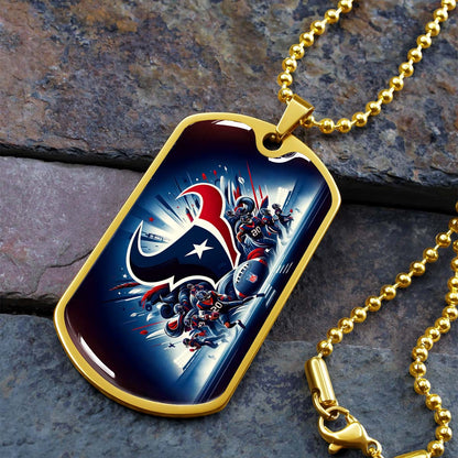 American Football Dog Tag Necklace - AFD024 - Houston Texans - NFL Teams - Military Ball Chain