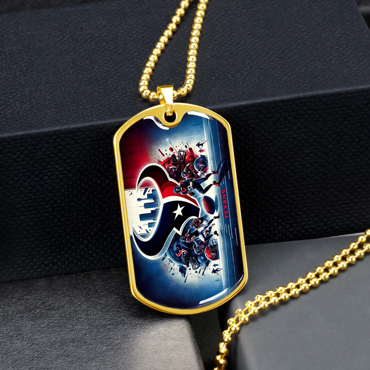 American Football - AFD025 - Houston Texans NFL Super Bowl Spirit - American Football Dog Tag - Military Ball Chain - Luxury Dog Tag