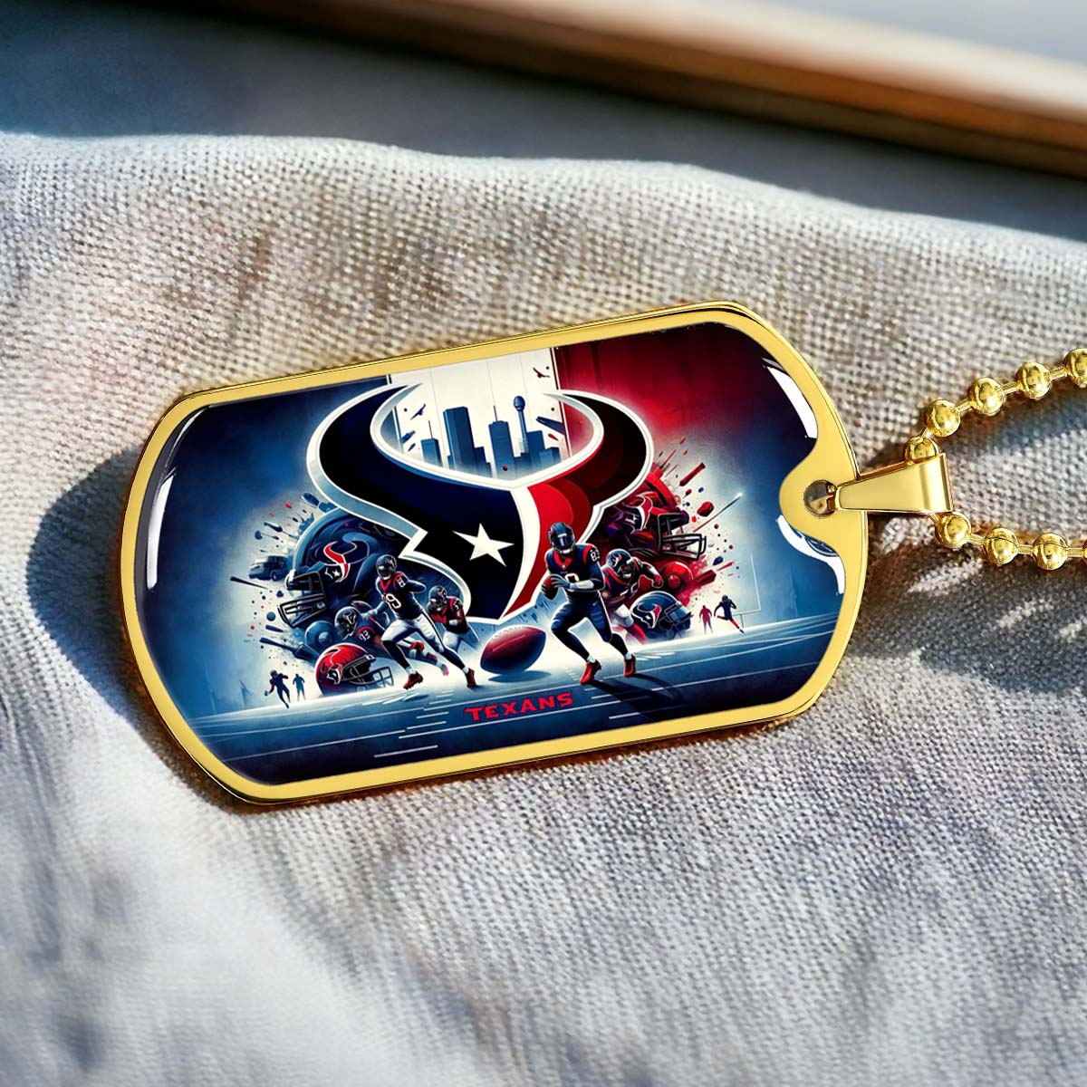 American Football - AFD025 - Houston Texans NFL Super Bowl Spirit - American Football Dog Tag - Military Ball Chain - Luxury Dog Tag