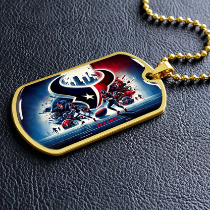 American Football Dog Tag Necklace - AFD025 - Houston Texans NFL Super Bowl Spirit - Military Ball Chain
