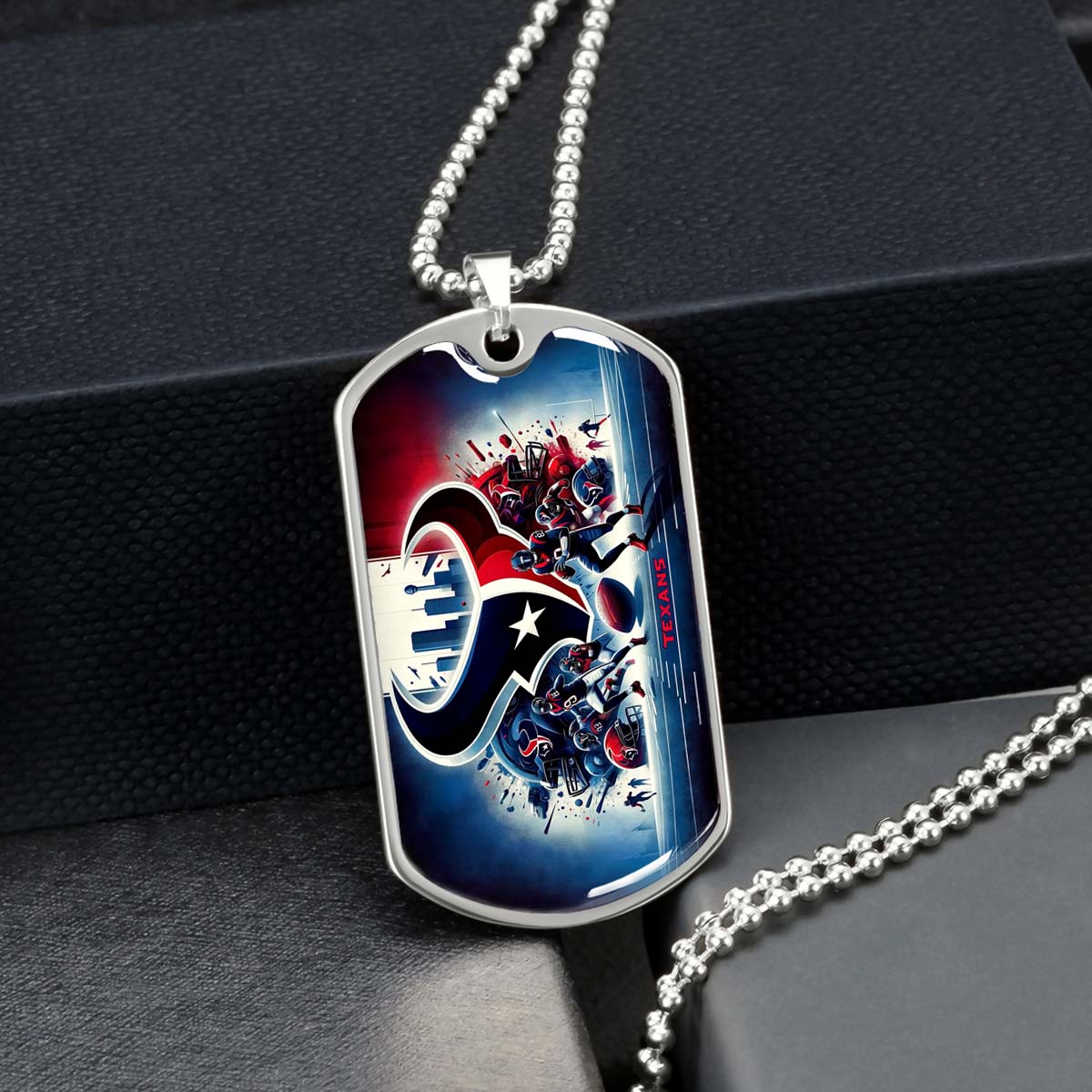 American Football - AFD025 - Houston Texans NFL Super Bowl Spirit - American Football Dog Tag - Military Ball Chain - Luxury Dog Tag
