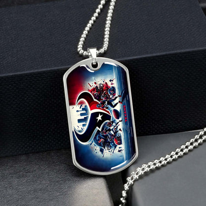 American Football - AFD025 - Houston Texans NFL Super Bowl Spirit - American Football Dog Tag - Military Ball Chain - Luxury Dog Tag