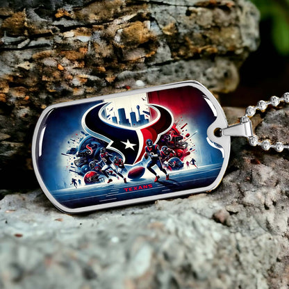 American Football - AFD025 - Houston Texans NFL Super Bowl Spirit - American Football Dog Tag - Military Ball Chain - Luxury Dog Tag