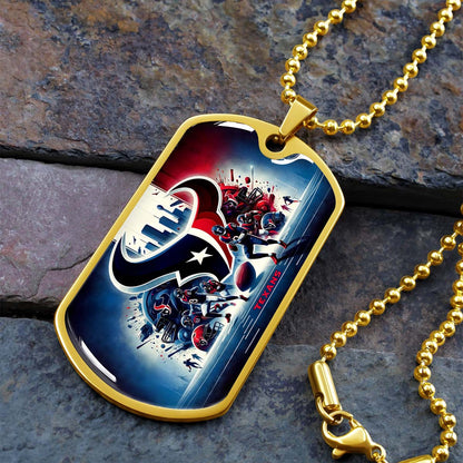 American Football - AFD025 - Houston Texans NFL Super Bowl Spirit - American Football Dog Tag - Military Ball Chain - Luxury Dog Tag
