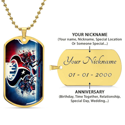 American Football - AFD025 - Houston Texans NFL Super Bowl Spirit - American Football Dog Tag - Military Ball Chain - Luxury Dog Tag