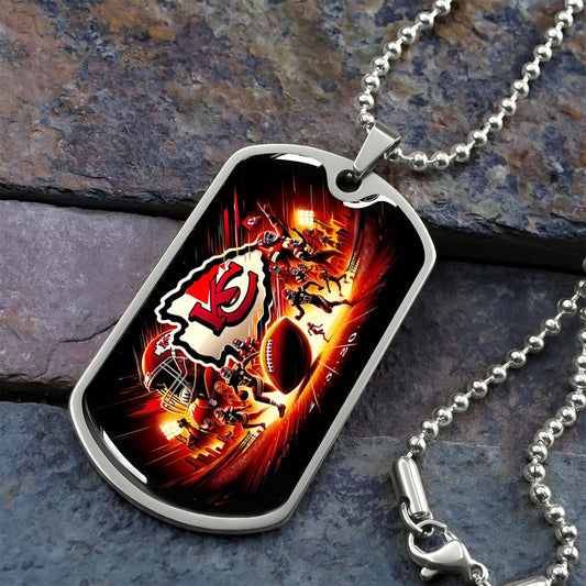 American Football - AFD026 - Kansas City Chiefs Super Bowl NFL Football Sports Team - American Football Dog Tag - Military Ball Chain - Luxury Dog Tag