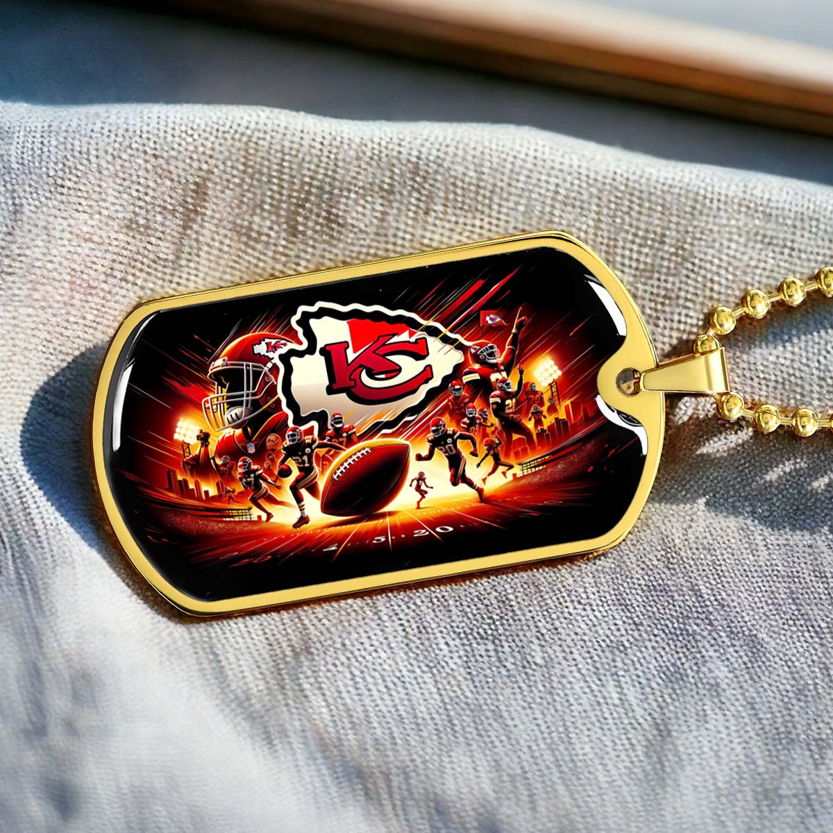American Football Dog Tag Necklace - AFD026 - Kansas City Chiefs Super Bowl - NFL Teams - Military Ball Chain