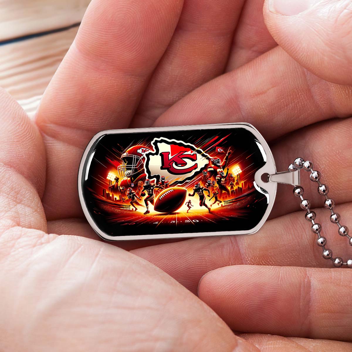 American Football Dog Tag Necklace - AFD026 - Kansas City Chiefs Super Bowl - NFL Teams - Military Ball Chain