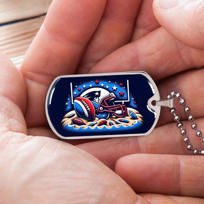American Football Dog Tag Necklace - AFD027 - New England Patriots - Ultimate Football Pride - NFL Teams - Military Ball Chain