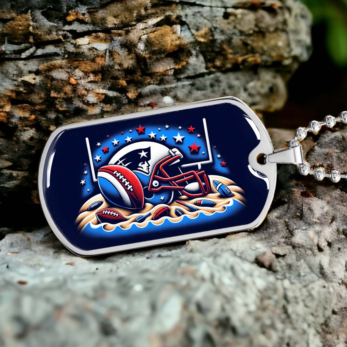 American Football Dog Tag Necklace - AFD027 - New England Patriots - Ultimate Football Pride - NFL Teams - Military Ball Chain