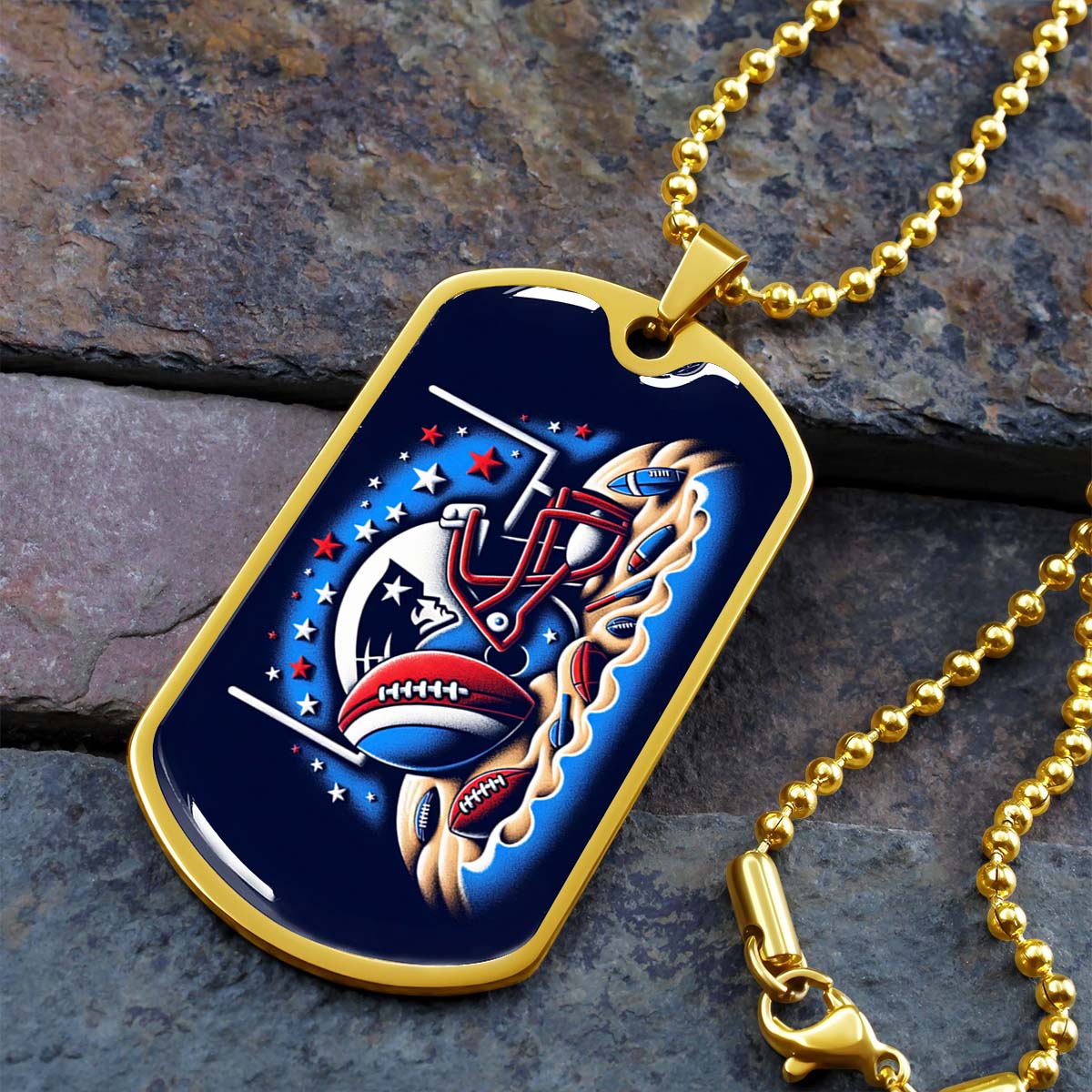 American Football Dog Tag Necklace - AFD027 - New England Patriots - Ultimate Football Pride - NFL Teams - Military Ball Chain