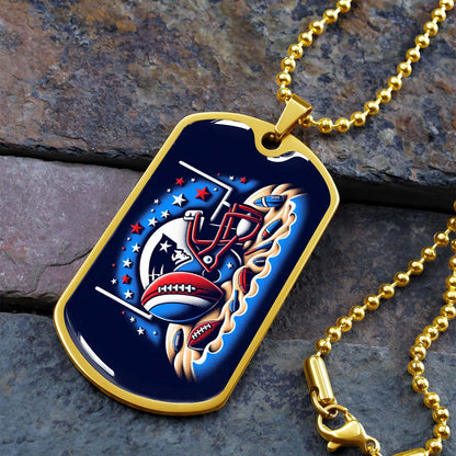 American Football Dog Tag Necklace - AFD027 - New England Patriots - Ultimate Football Pride - NFL Teams - Military Ball Chain