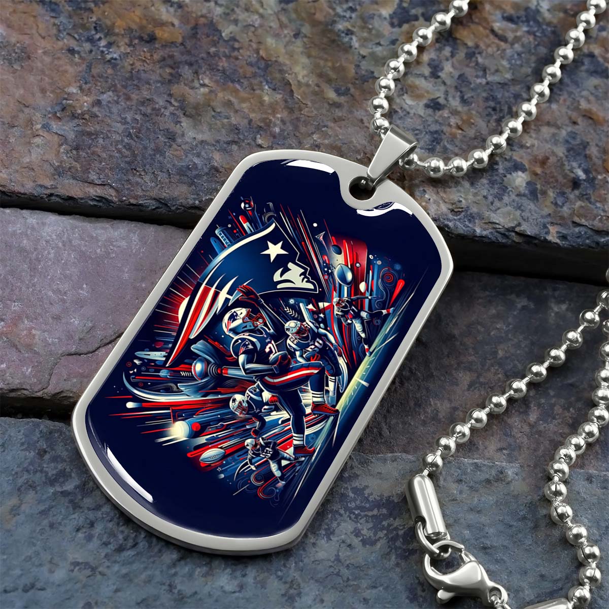American Football - AFD028 - New England Patriots NFL Football Sports Team - American Football Dog Tag - Military Ball Chain - Luxury Dog Tag