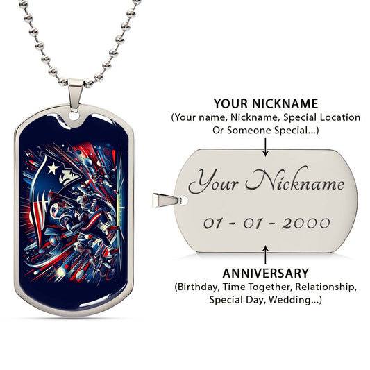 American Football Dog Tag Necklace - AFD028 - New England Patriots - NFL Teams - Military Ball Chain