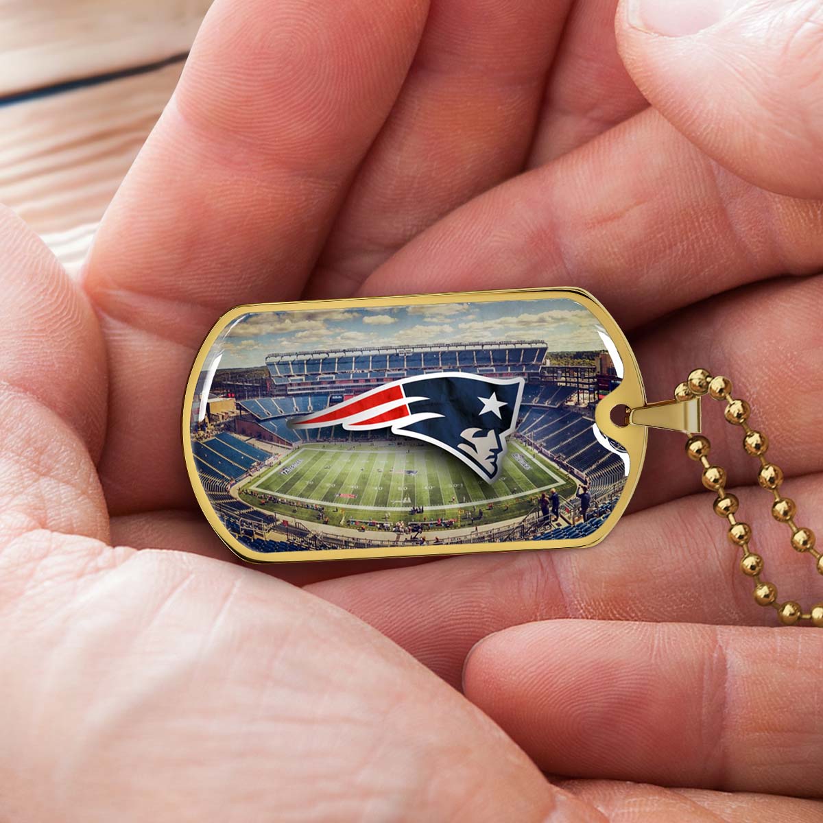 American Football - AFD030 - New England Stadium - American Football Dog Tag - Military Ball Chain - Luxury Dog Tag