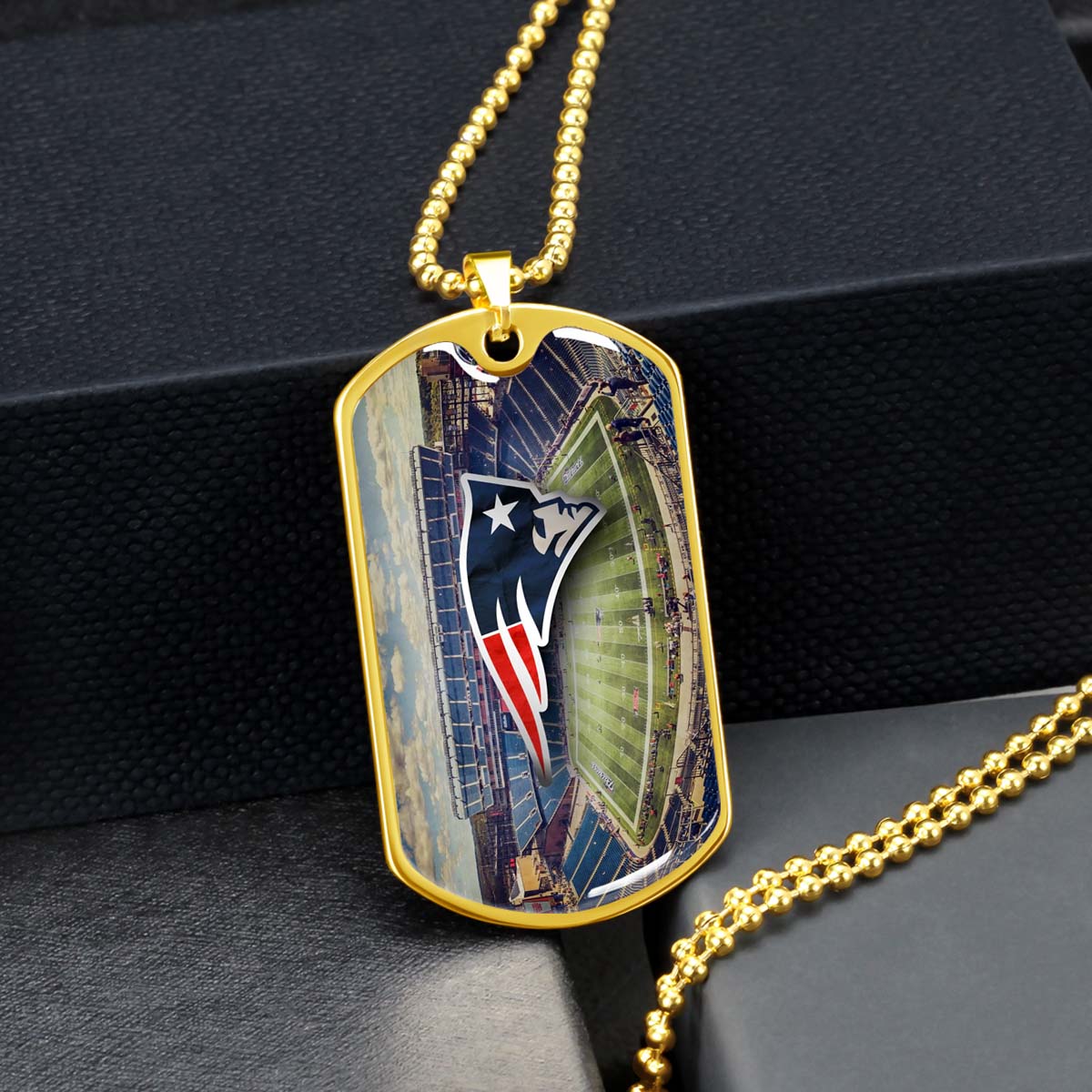 American Football - AFD030 - New England Stadium - American Football Dog Tag - Military Ball Chain - Luxury Dog Tag
