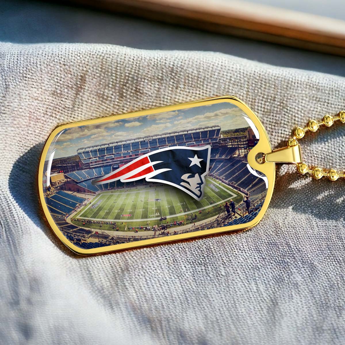 American Football Dog Tag Necklace - AFD030 - New England Stadium - Military Ball Chain