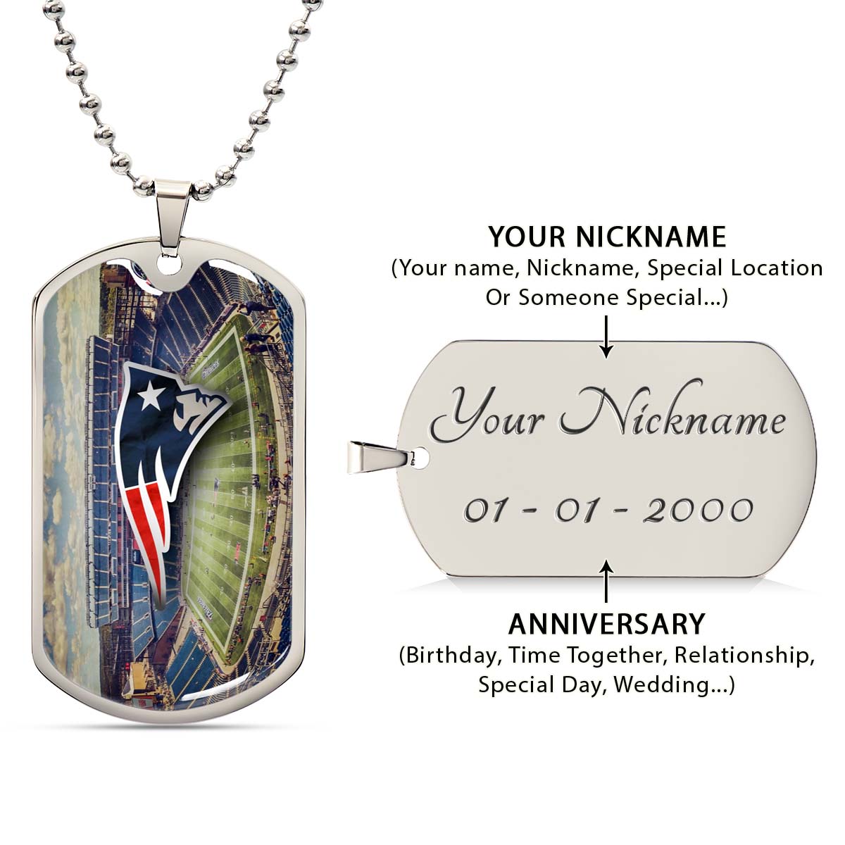 American Football - AFD030 - New England Stadium - American Football Dog Tag - Military Ball Chain - Luxury Dog Tag