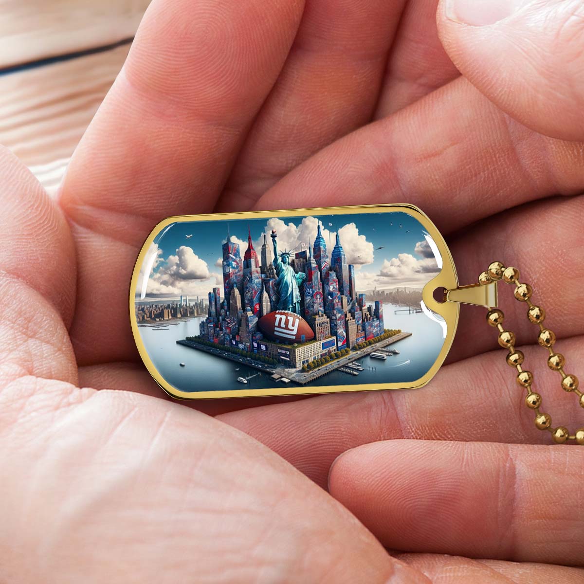 American Football - AFD032 - New York Giants Themed Manhattan Skyline - American Football Dog Tag - Military Ball Chain - Luxury Dog Tag