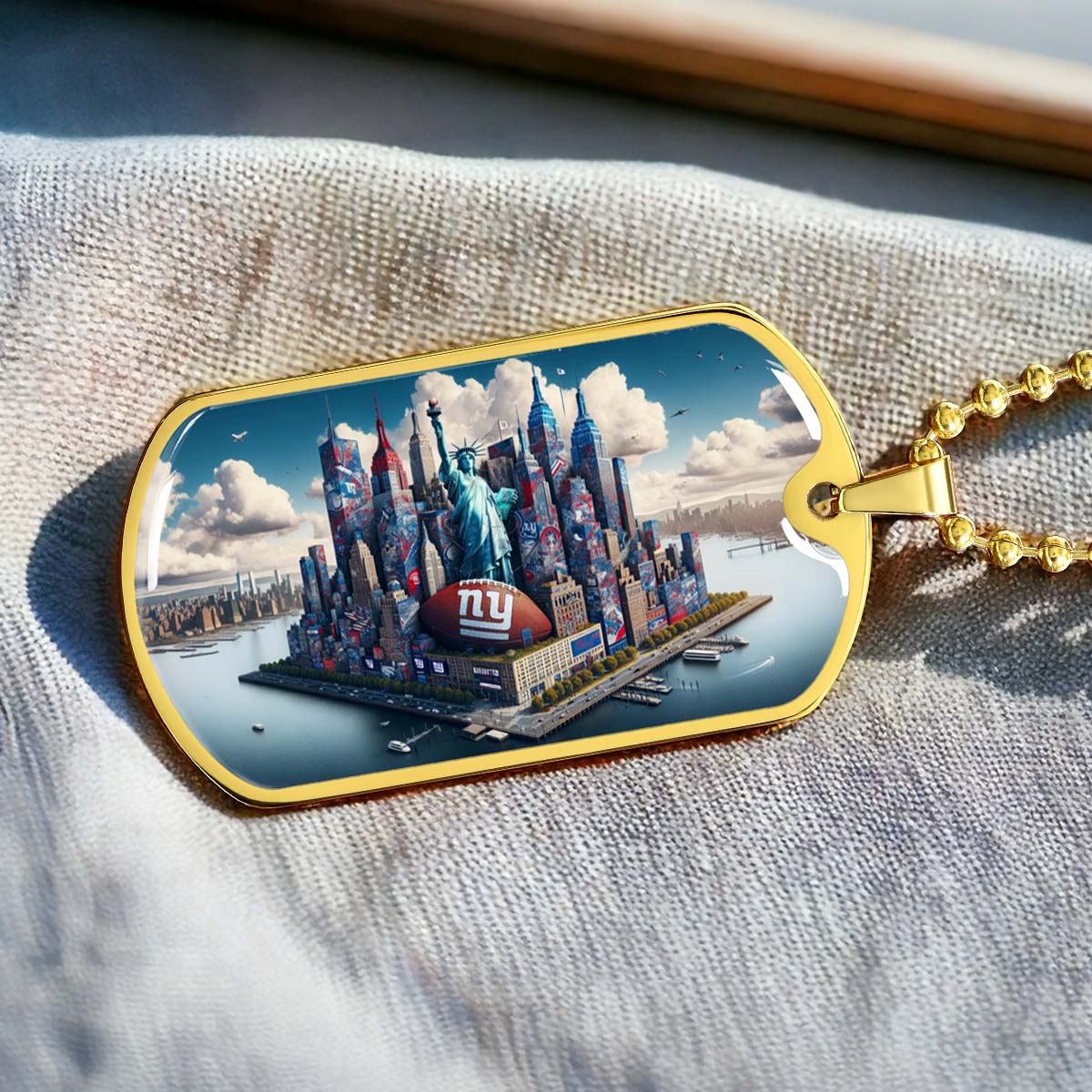 American Football - AFD032 - New York Giants Themed Manhattan Skyline - American Football Dog Tag - Military Ball Chain - Luxury Dog Tag