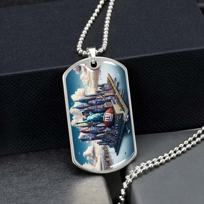 American Football - AFD032 - New York Giants Themed Manhattan Skyline - American Football Dog Tag - Military Ball Chain - Luxury Dog Tag