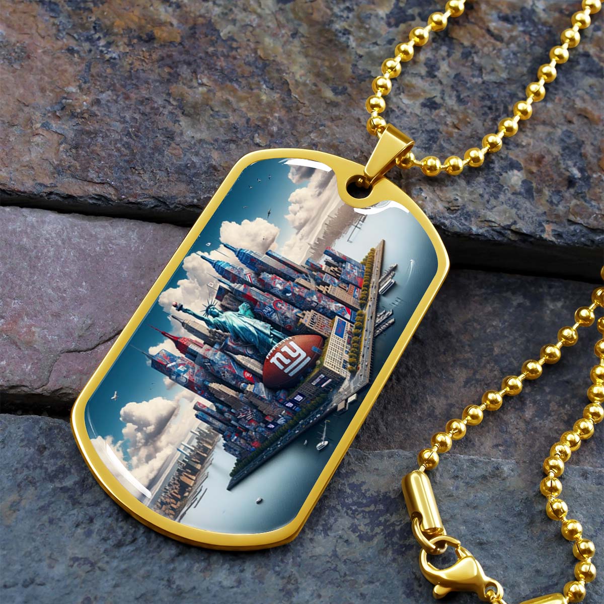 American Football - AFD032 - New York Giants Themed Manhattan Skyline - American Football Dog Tag - Military Ball Chain - Luxury Dog Tag