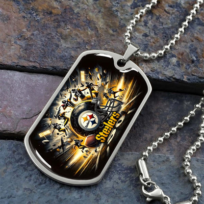 American Football - AFD036 - Pittsburgh Steelers Football NFL Team - American Football Dog Tag - Military Ball Chain - Luxury Dog Tag
