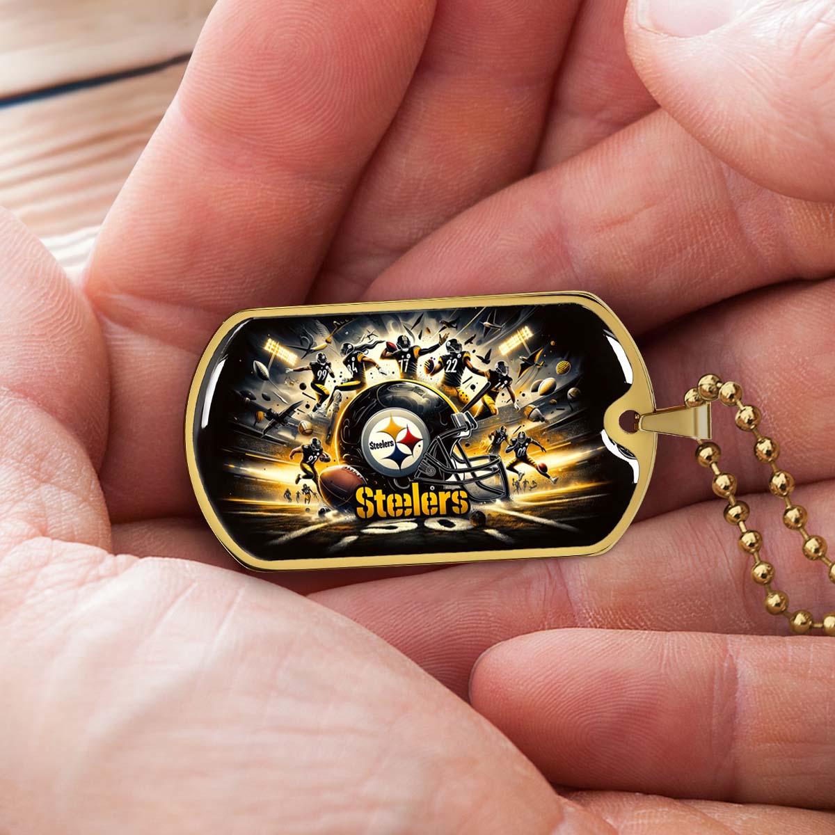 American Football Dog Tag Necklace - AFD036 - Pittsburgh Steelers - NFL Teams - Military Ball Chain