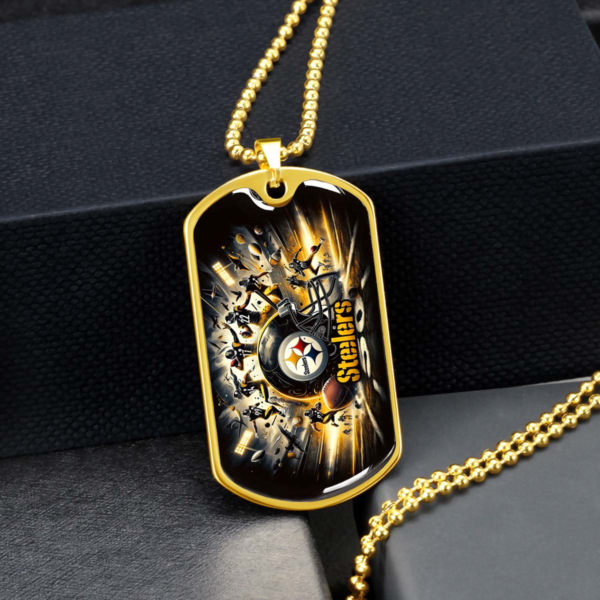 American Football - AFD036 - Pittsburgh Steelers Football NFL Team - American Football Dog Tag - Military Ball Chain - Luxury Dog Tag