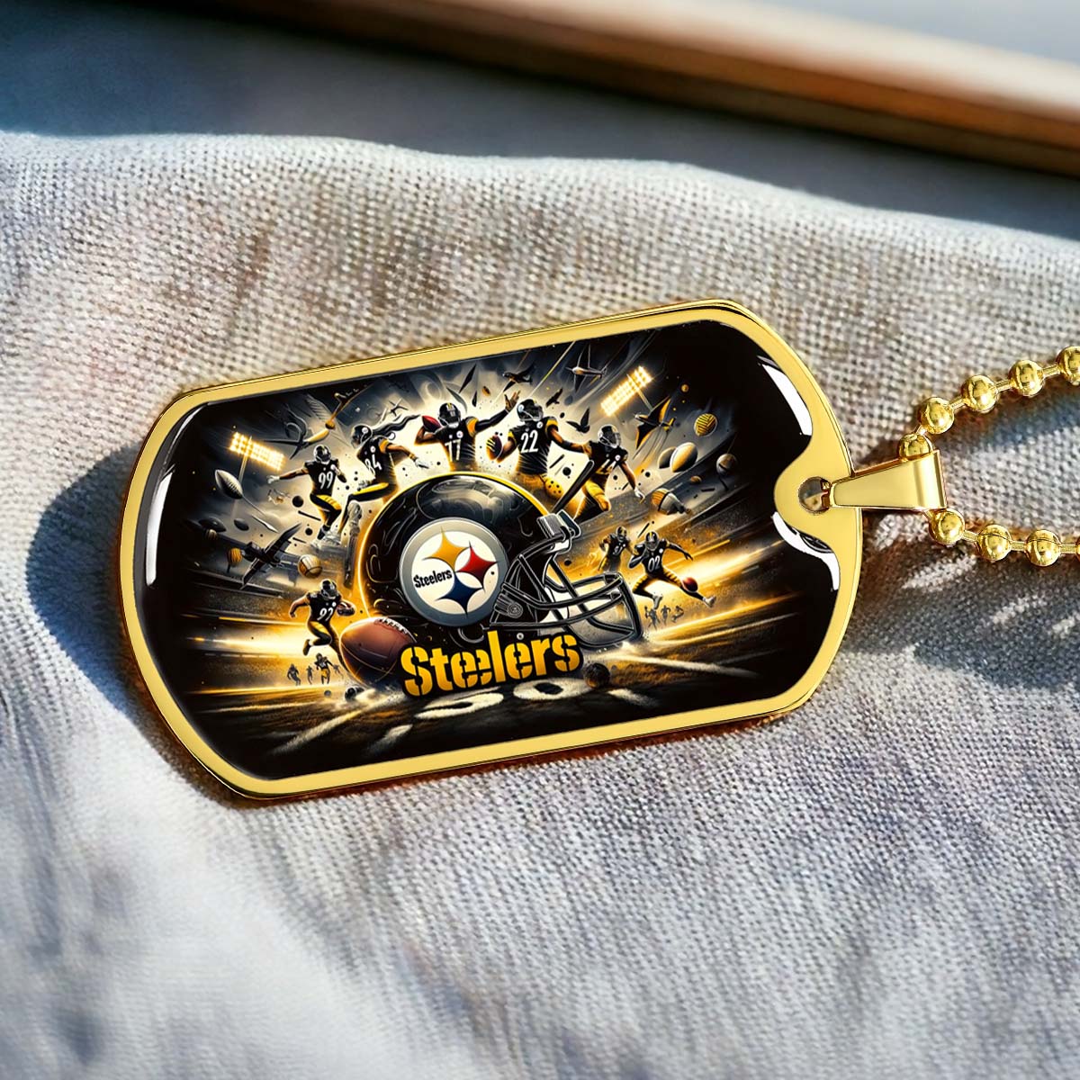 American Football Dog Tag Necklace - AFD036 - Pittsburgh Steelers - NFL Teams - Military Ball Chain
