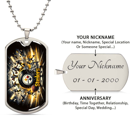 American Football - AFD036 - Pittsburgh Steelers Football NFL Team - American Football Dog Tag - Military Ball Chain - Luxury Dog Tag