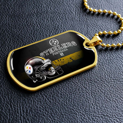 American Football - AFD037 - Pittsburgh Steelers The Heart Of Football - American Football Dog Tag - Military Ball Chain - Luxury Dog Tag