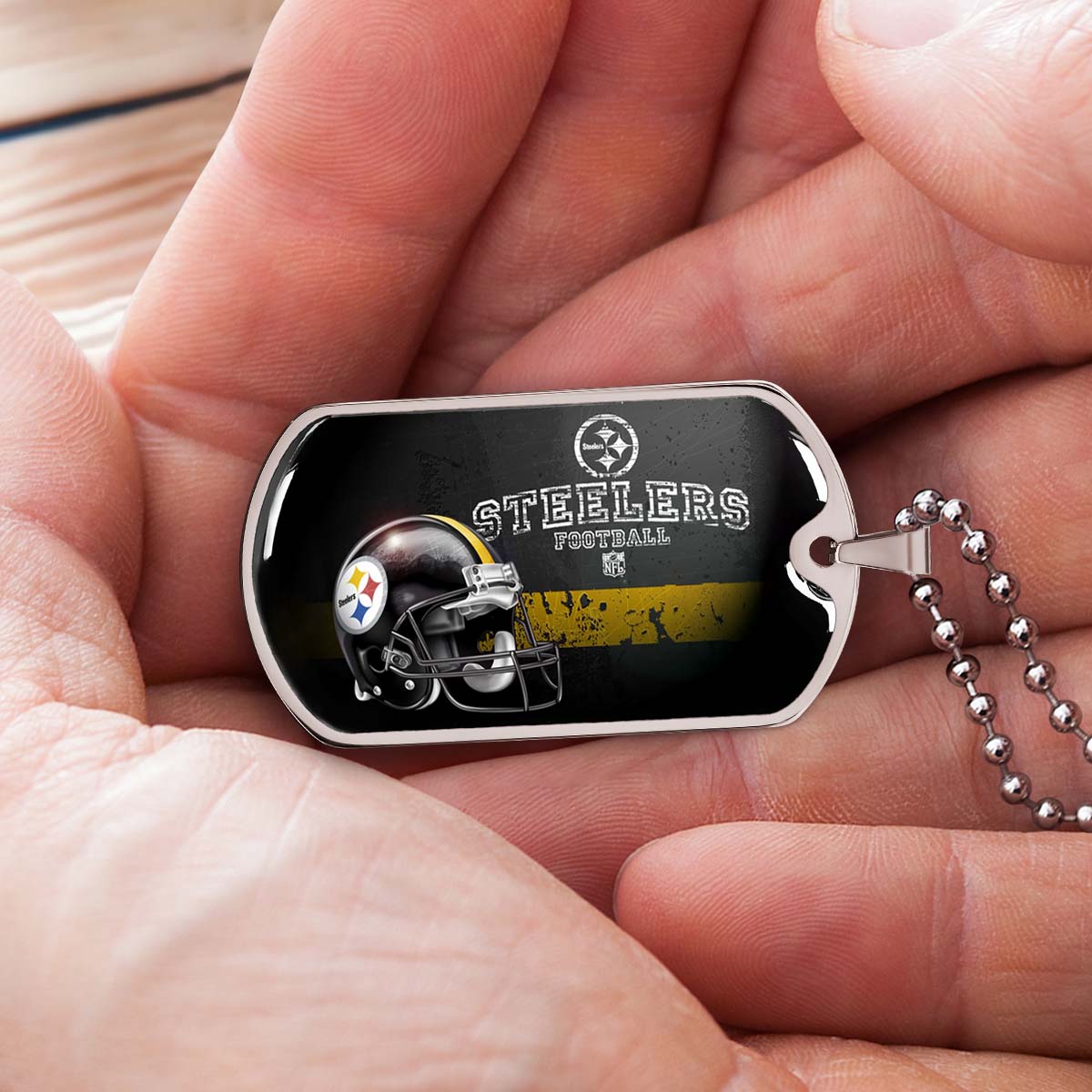 American Football - AFD037 - Pittsburgh Steelers The Heart Of Football - American Football Dog Tag - Military Ball Chain - Luxury Dog Tag