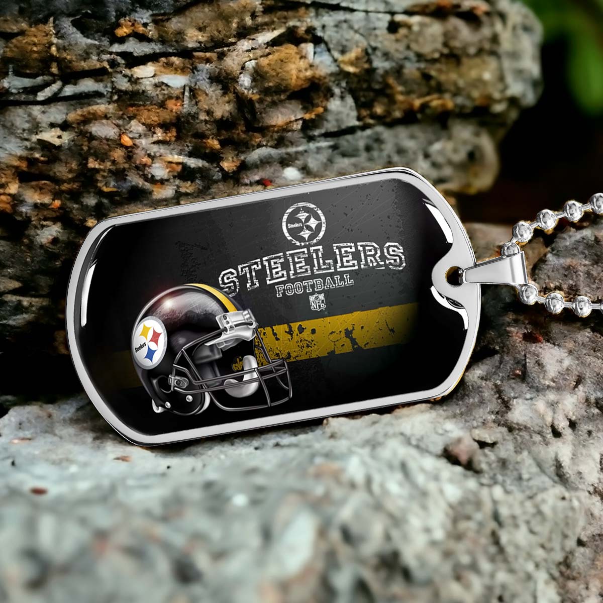 American Football - AFD037 - Pittsburgh Steelers The Heart Of Football - American Football Dog Tag - Military Ball Chain - Luxury Dog Tag