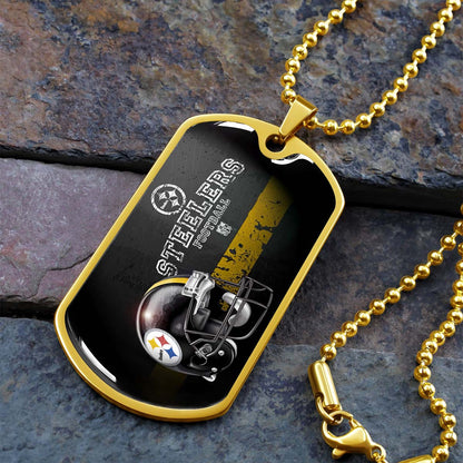 American Football - AFD037 - Pittsburgh Steelers The Heart Of Football - American Football Dog Tag - Military Ball Chain - Luxury Dog Tag