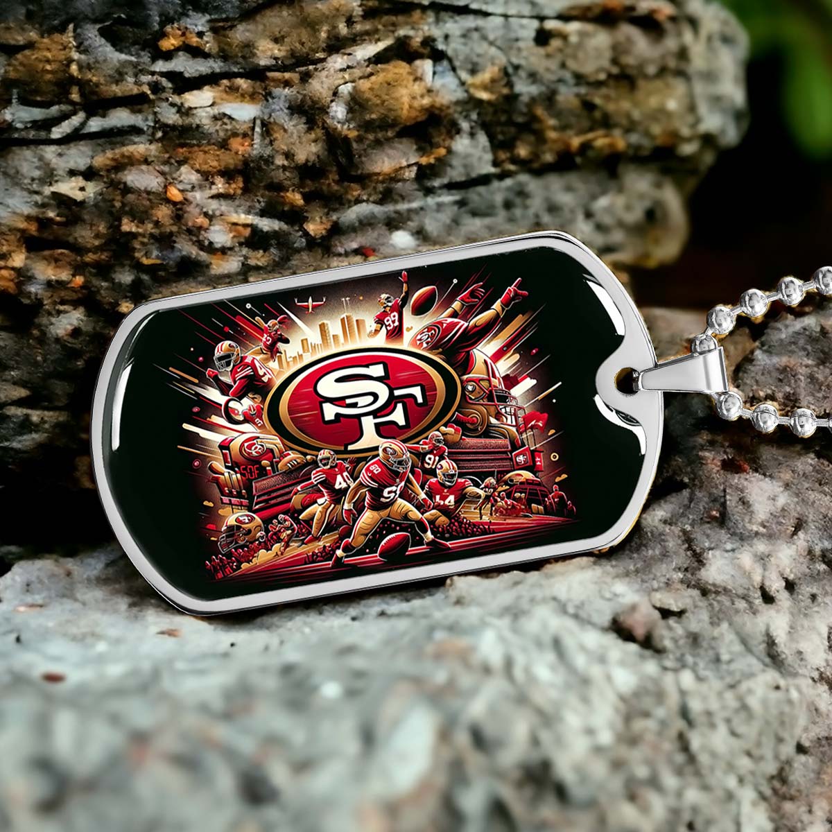 American Football - AFD038 - San Francisco 49ers Epic Super Bowl Team - American Football Dog Tag - Military Ball Chain - Luxury Dog Tag