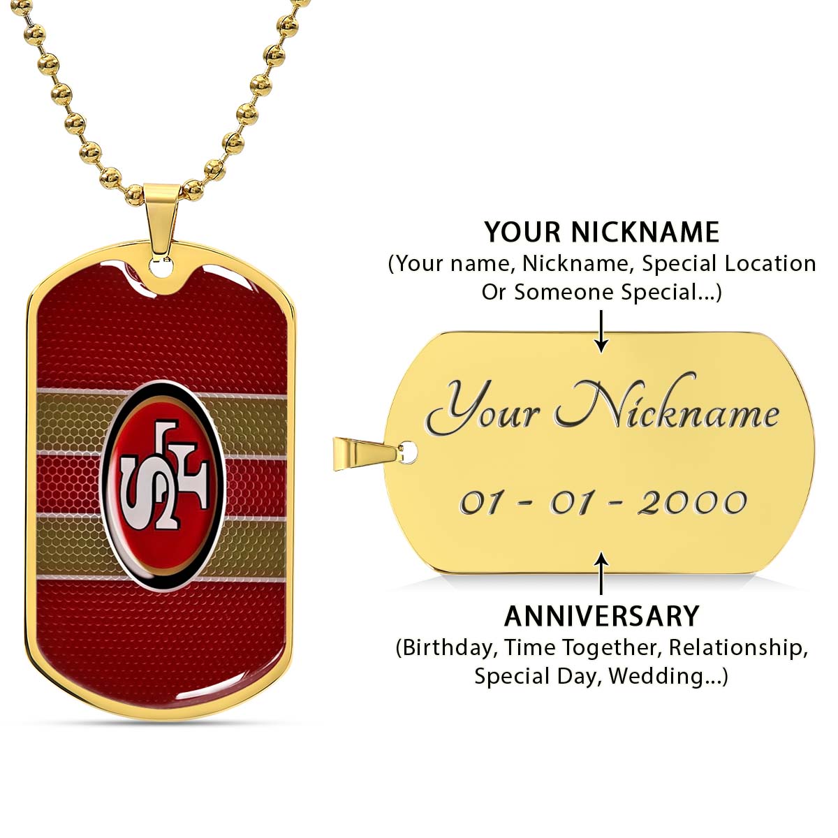 American Football - AFD041 - San Francisco 49ers - Capture The Spirit Of Football - American Football Dog Tag - Military Ball Chain - Luxury Dog Tag