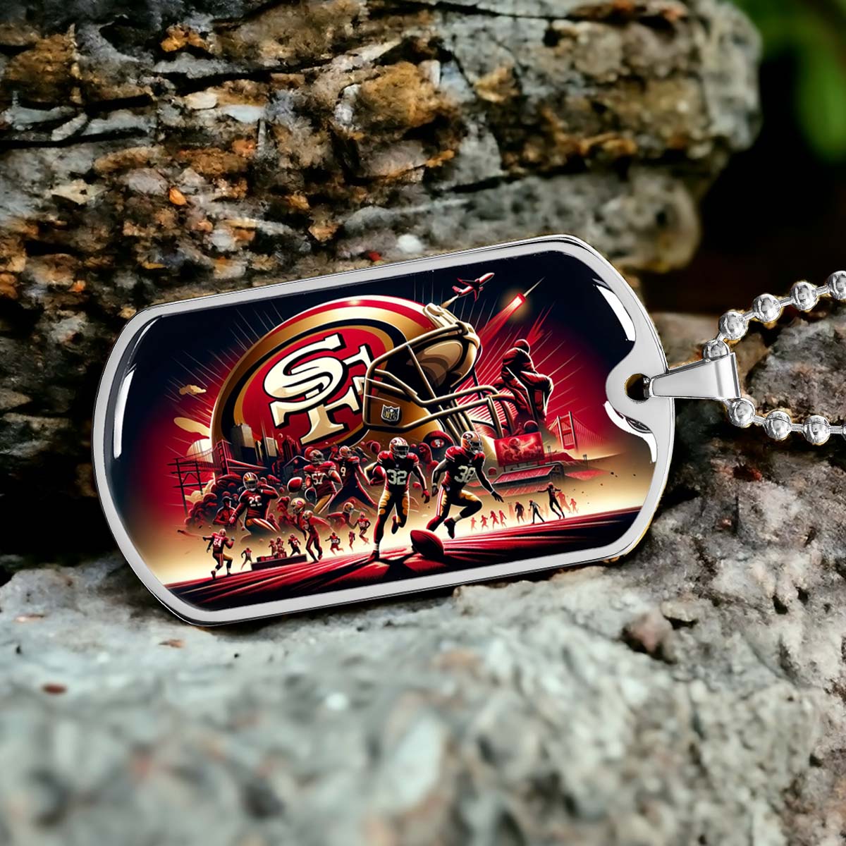 American Football - AFD043 - San Francisco 49ers NFL Super Bowl Spirit - American Football Dog Tag - Military Ball Chain - Luxury Dog Tag