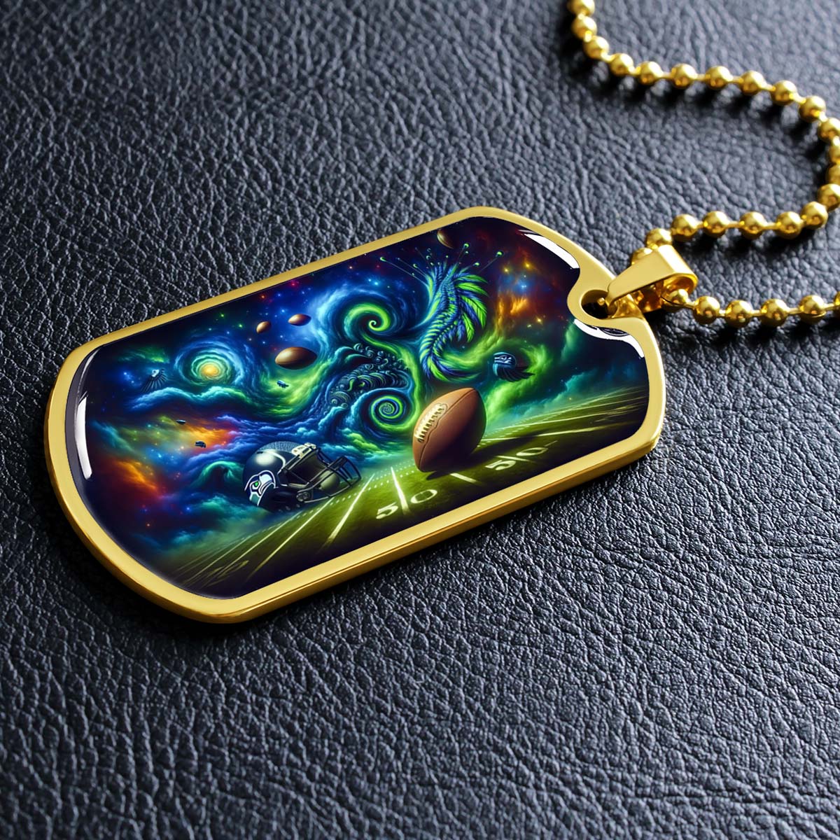 American Football - AFD044 - Seattle Seahawks Cosmic Touchdown - American Football Dog Tag - Military Ball Chain - Luxury Dog Tag
