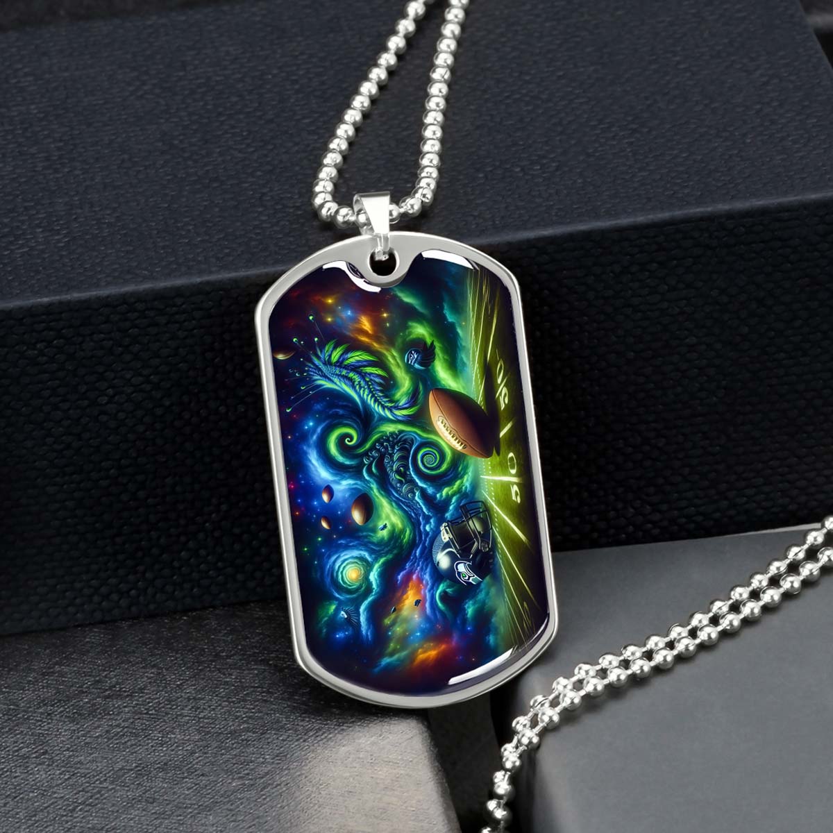 American Football - AFD044 - Seattle Seahawks Cosmic Touchdown - American Football Dog Tag - Military Ball Chain - Luxury Dog Tag