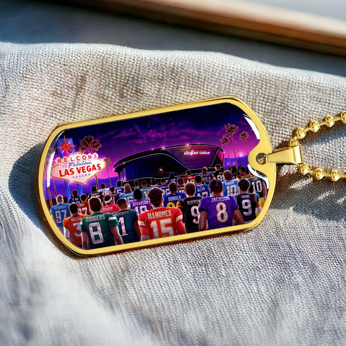 American Football - AFD048 - Super Bowl - NFL Stars & Las Vegas Stadium - American Football Dog Tag - Military Ball Chain - Luxury Dog Tag