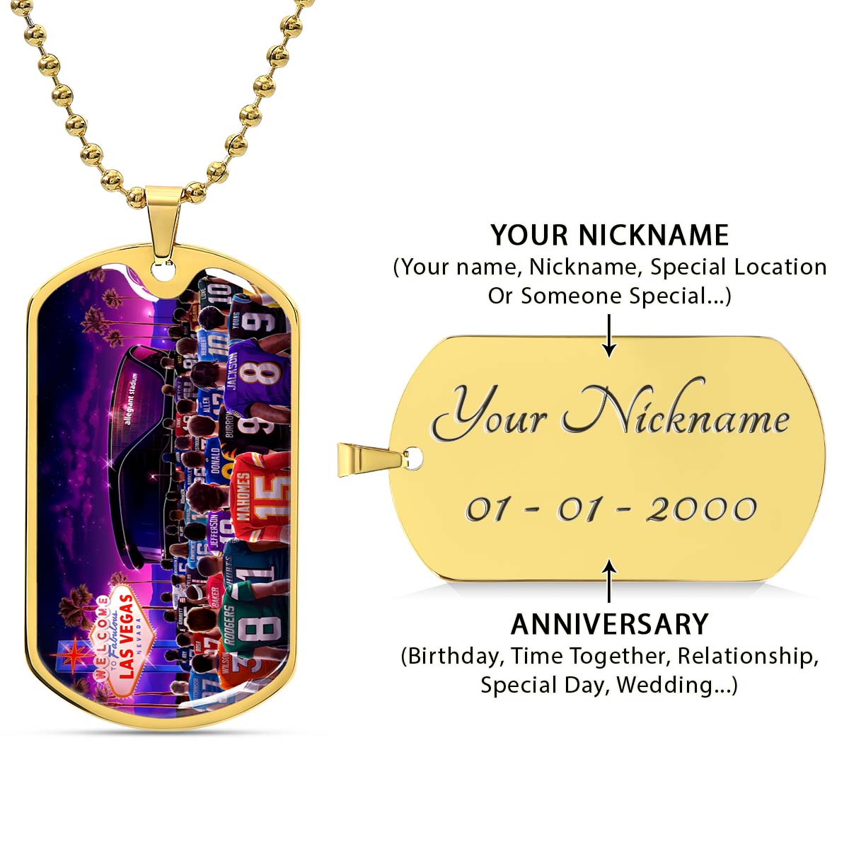 American Football - AFD048 - Super Bowl - NFL Stars & Las Vegas Stadium - American Football Dog Tag - Military Ball Chain - Luxury Dog Tag