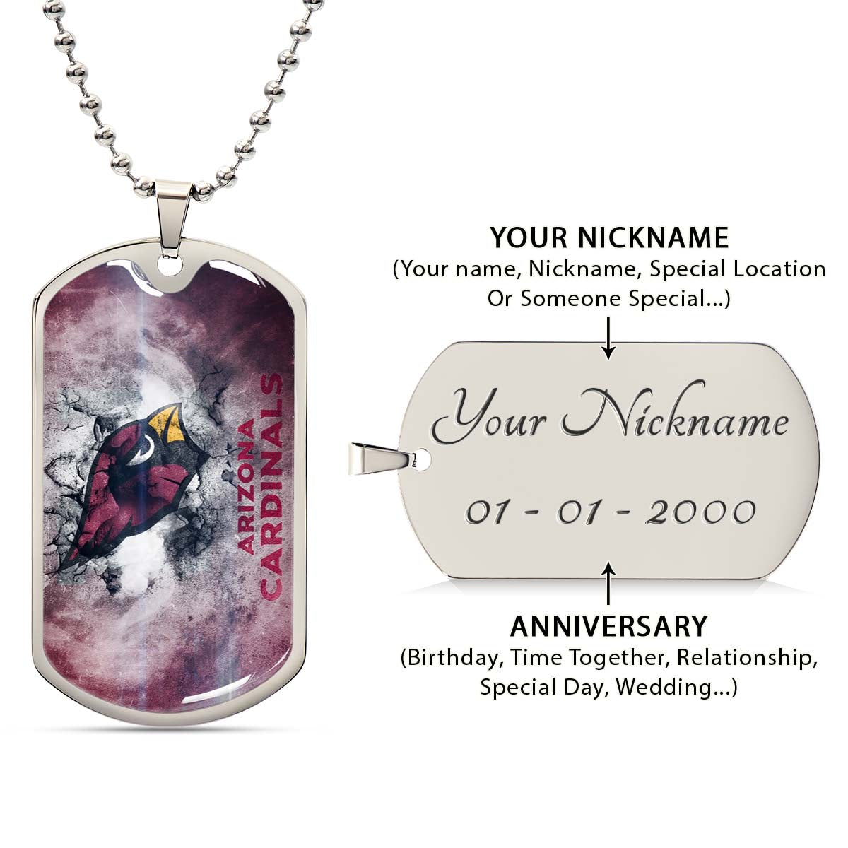 American Football Dog Tag Necklace - AFD052 - Arizona Cardinals - NFL Teams - Military Ball Chain