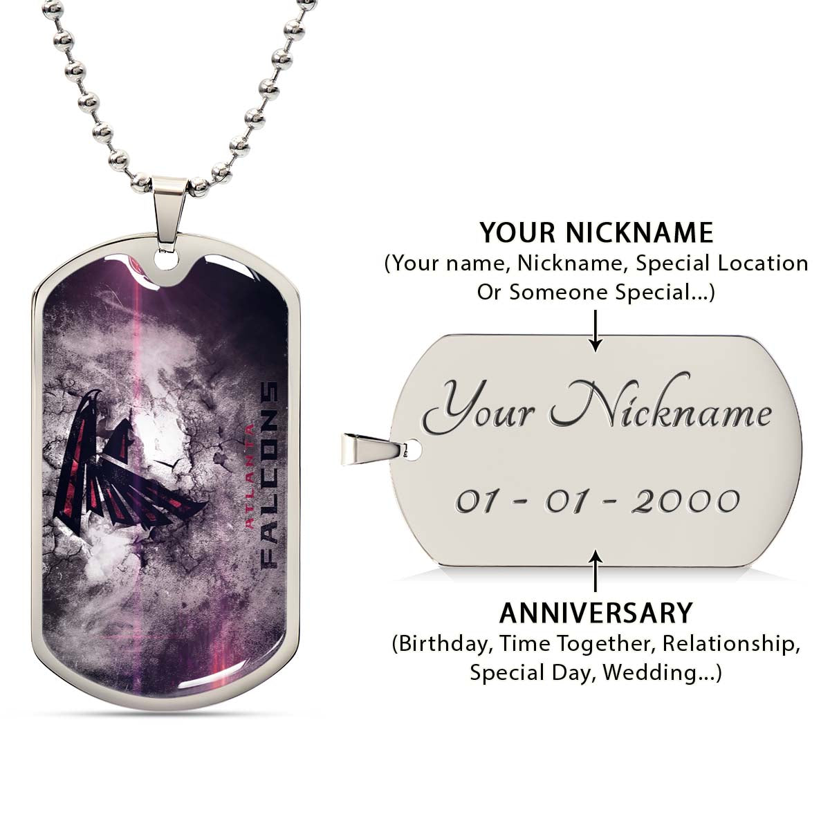 American Football - AFD053 - Atlanta Falcons - NFL Football Team - American Football Dog Tag - Military Ball Chain - Luxury Dog Tag